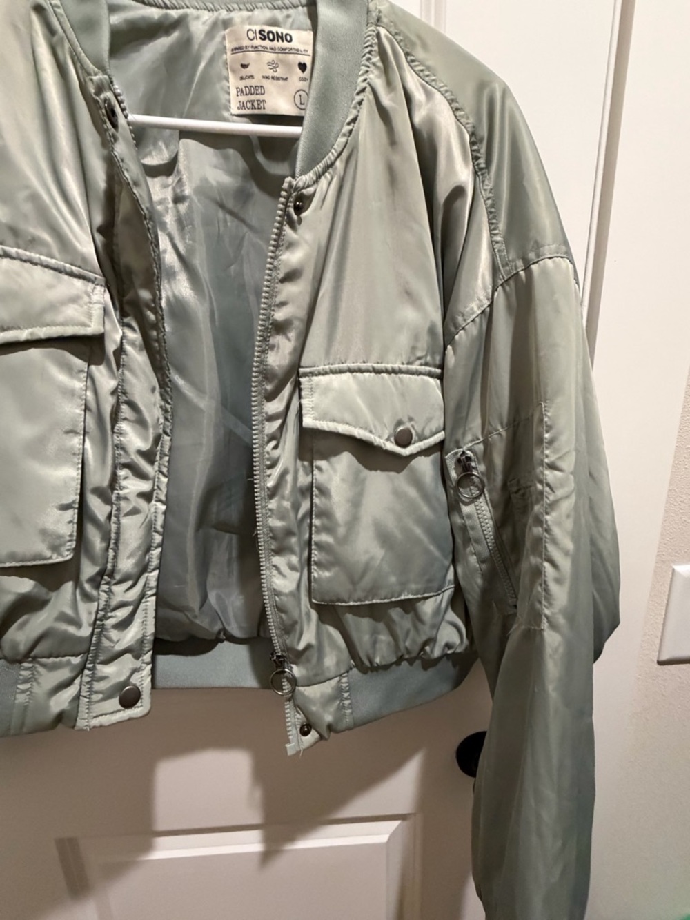 Ci Sono Sage Green Cropped Bomber Jacket - Picture 6 of 6